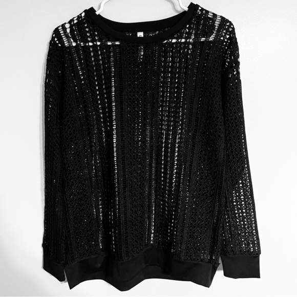 Women’s Fabletics Open Knit Sheer Cut Out Long Sleeve Cover Up Top Size Small - Picture 1 of 9